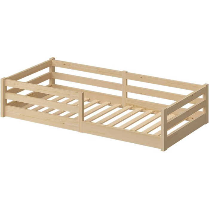 Ліжко Bellabino Iskri на підлозі 90x200 см Дитяче ліжко Монтессорі із захистом від падіння та рейковою основою Дерев&39яне ліжко для хлопчиків та дівчаток з масиву сосни натурального кольору Дитяче ліжко натурального кольору 90x200 см без матраца