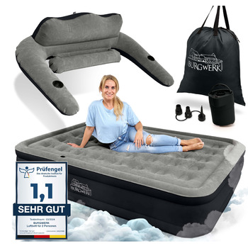 Надувний матрац для 2 осіб система 3 в 1 Елегантне гостьове ліжко та кемпінгове ліжко Надувний матрац з електричним насосом 150x200 Самонадувальний надувний матрац для 2 осіб, чорний/антрацит