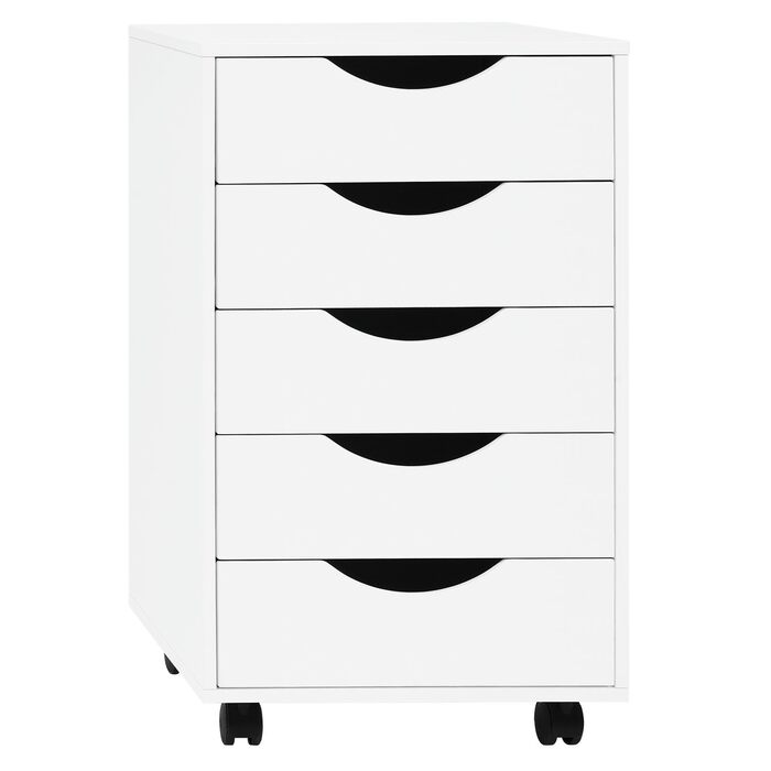 Контейнер на колесах WOLTU з 5 шухлядами, мобільна шафа для документів на колесах, блок з шухлядами, офісна шафа, офісний контейнер, тумба для столу, для домашнього офісу, білий, 40x66,5x40 см, ASK14ws
