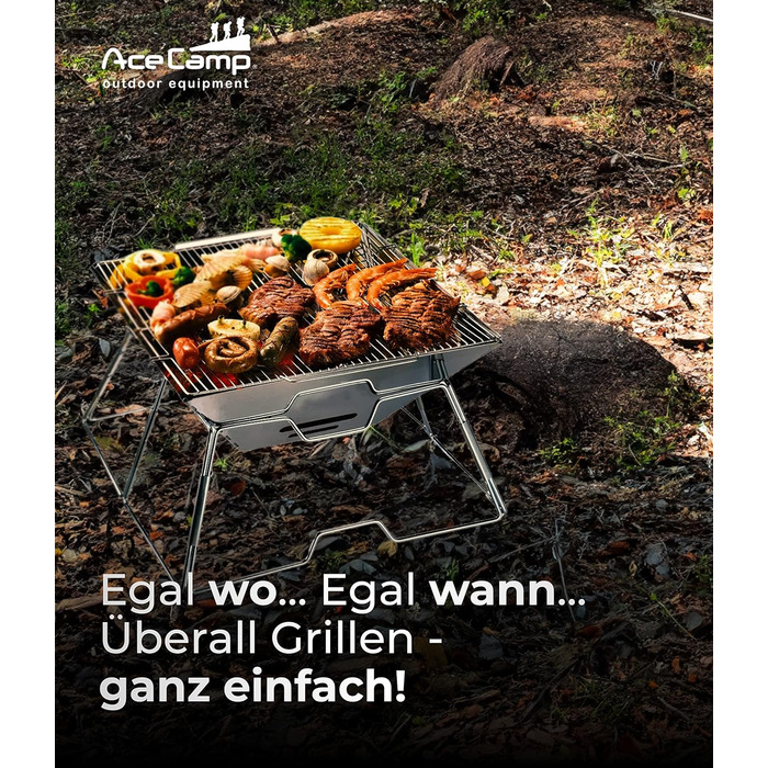 Портативний складаний гриль AceCamp на вугіллі, для кемпінгу, садової вечірки, барбекю, гриль з нержавіючої сталі, (інші розміри), середній, 34 x 36 x 22 см