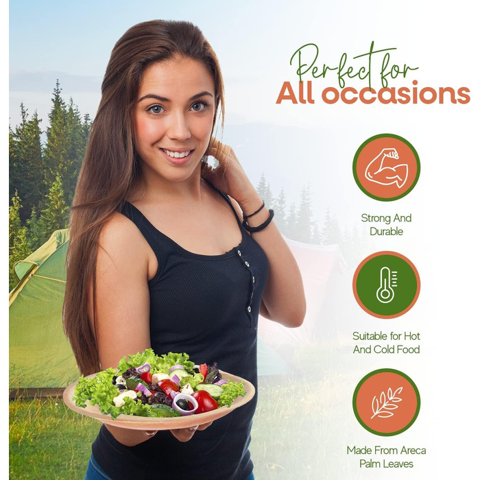 Зелені миски FOOGO з пальмового листя 1000 мл, Ø 20 см, 50 шт. Міцні одноразові миски з пальмового листя Компостований та біорозкладний посуд Одноразовий посуд для вечірок та пікніків 50 1000 мл Великі (20 см)