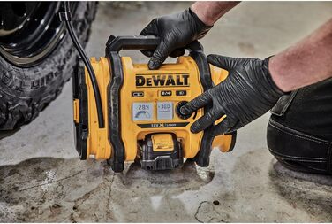 Акумуляторний компактний компресор Dewalt (підключення 12 В або акумулятор 18 В, 11 бар, для велосипедних та автомобільних шин, інвалідних візків, надувних човнів, повітряних подушок та матраців, включаючи аксесуари, без акумулятора та зарядного пристрою)