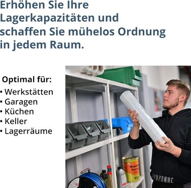 Система полиць SCHULTE з 2 x 4 полицями PowerMAX, вантажопідйомність 65 кг, 180x160x40 см (ВxШxГ), білий, полиця для зберігання, полиця для майстерні, полиця для підвалу, полиця для гаража, металева полиця