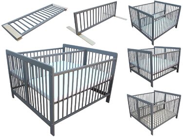 Дитяче ліжко для близнюків, односпальне ліжко, двоспальне ліжко 2-в-1, суцільний сірий колір з 2 матрацами 120x120 см та перегородкою 3026