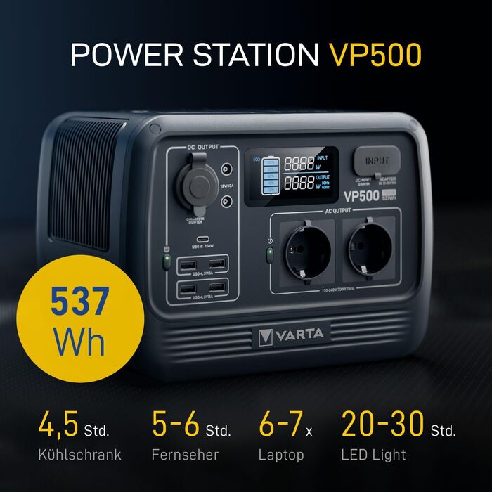 Портативна електростанція, генератор LiFePO4 537 Втгод, 700 Вт (пікова потужність 1400 Вт), акумулятор, аварійне живлення для кемпінгу, відпочинку та відключень електроенергії., 500
