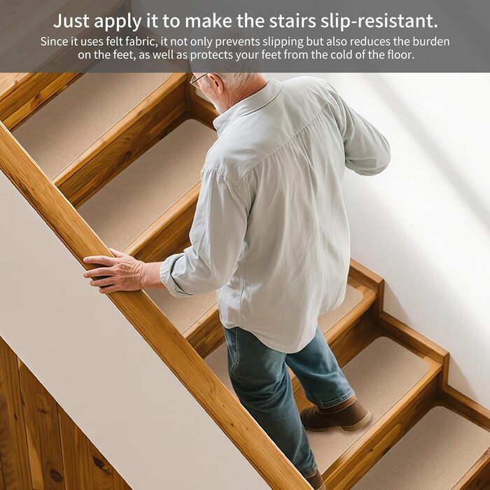 Килимки для сходів, 15 шт. , самоклеючі килимки для сходів з масиву дерева, плитки, мармуру, протиковзкий килимок для сходів, звукопоглинальний, прямокутний килимок для сходів 70x22 см (бежевий)