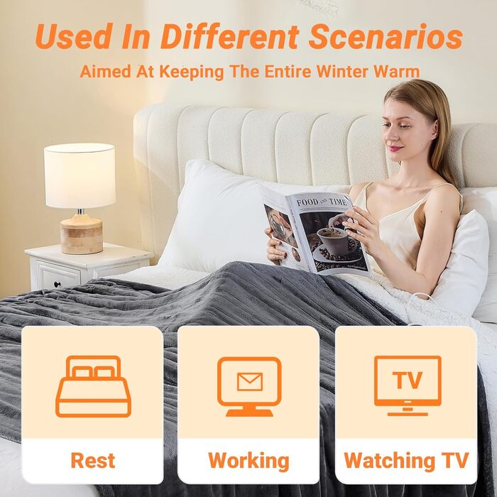 Електрична ковдра з автоматичним вимкненням, 130x180 см, 10 налаштувань температури, таймер автоматичного вимкнення до 8 годин, захист від перегріву, можна прати в пральній машині, підходить для холодних ночей, темно-сіра, 130 x 180 см