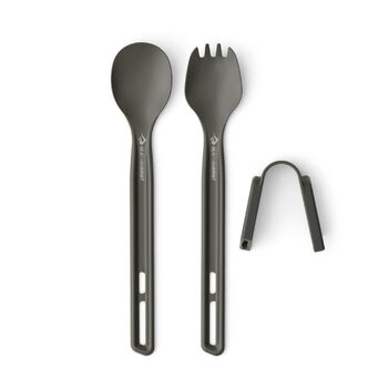 Набір столових приборів Frontier Ultralight - Довга ручка - 1 особа, 2 предмети - Кемпінгова ложка та лопатка тримач - Кемпінговий посуд з твердого анодованого алюмінію - Гладке та матове покриття - Ложка та лопатка 32 г з довгою ручкою