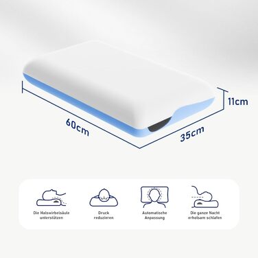 Ортопедична подушка для шиї ROYGBIV з піни з ефектом пам&39яті 60x35x11 см - Ергономічна підтримка шиї для зняття напруги - Знімний чохол, який можна прати, вакуумна упаковка - Сертифіковано Oeko-TEX