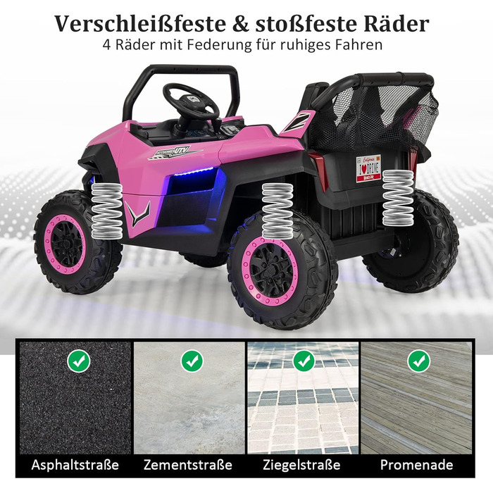 Місний дитячий автомобіль з пультом дистанційного керування 2.4G, дитячий квадроцикл 12В з музикою та фарами, електромобіль 2-4 км