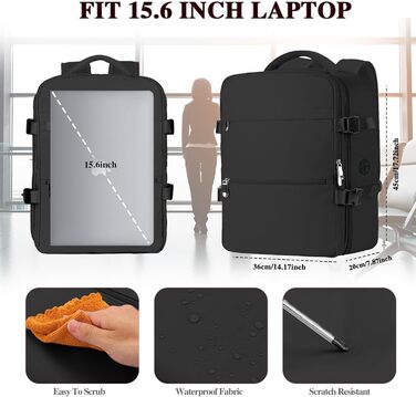 Рюкзак Easyjet для ручної поклажі, 45x36x20 см, рюкзак для подорожей у літаку, рюкзак для ноутбука 15,6 дюймів з USB-портом, дорожня сумка, ручна поклажа, робоча сумка для чоловіків та жінок, чорний