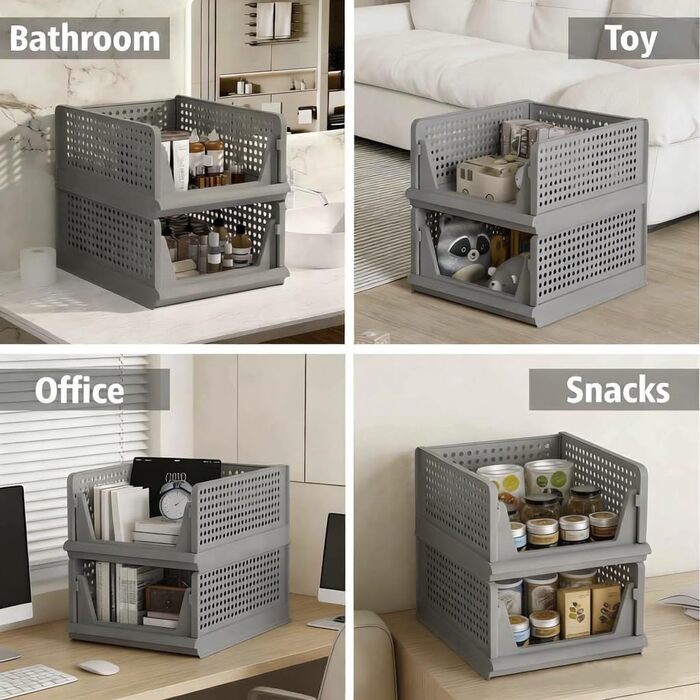 Комплект органайзерів для гардеробу з 4 предметів, компактний органайзер для гардеробу, багатофункціональний складний ящик із шухлядами, для спальні, кухні, ванної кімнати, офісу, гардеробу (темно-сірий)