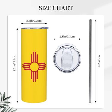 Кухоль з прямою трубочкою, дизайн прапор Нью-Мексико, друкований, дорожній кухоль, підходить для кемпінгу, офісу та дому, 590 мл