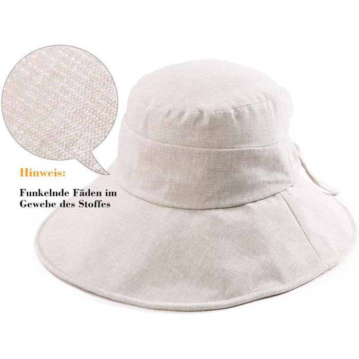 Жіночий капелюх Comhats з широкими полями, захист від сонця UPF 50, складний, літній пляжний капелюх, бавовна/льон 69045бежевий блискуча нитка, розмір M