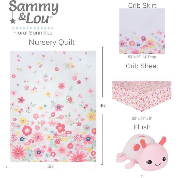Комплект дитячої постільної білизни Sammy & Lou Floral Sprinkles для дівчаток, 4 предмети, в т.ч. ковдра, простирадло, підодіяльни