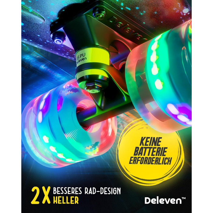 Скейтборд Deleven LED Galaxy Blue 56 см зі світлодіодними колесами ABEC-7 міні-круїзер для дітей дорослих початківців інструмент T-Tool у комплекті синій галактика пенні-борд з LED підсвічуванням оригінал 2025