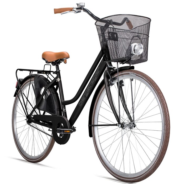 Дюймовий, 28-дюймовий жіночий велосипед, від 150 см, кошик, велосипедний ліхтар, жіночий міський велосипед з гальмом-ножкою, голландський велосипед у ретро-дизайні 28 дюймів чорного кольору, 26-