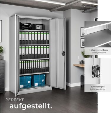 Картотечна шафа tectake, офісна шафа, що замикається, багатоцільова сталева шафа, універсальна шафа з 2 дверима, включаючи 3 полиці з регульованою висотою, картотечна шафа, що замикається, 180x80x40 см - сіра