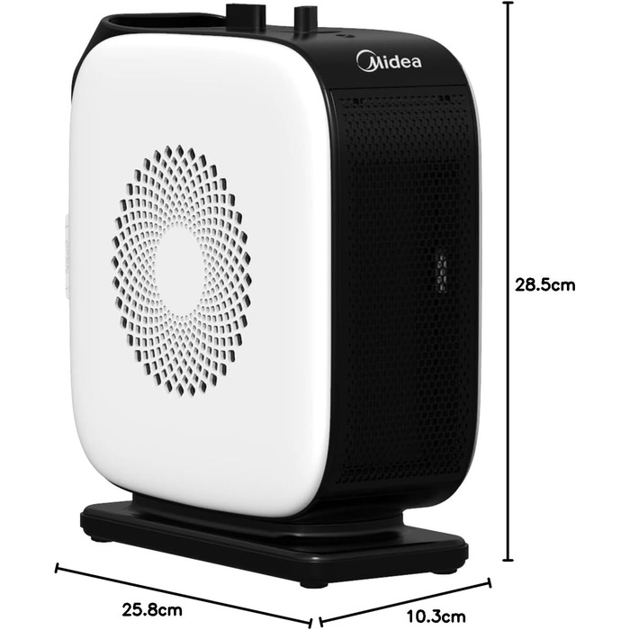 Портативний вентилятор-обігрівач Midea Nty15-19Cae, низьке енергоспоживання, керамічний нагрівальний елемент PTC, 1500 Вт, енергоефективний з регульованим термостатом, білий та чорний, 25,8 x 10,3 x 28,5 см, 3 кг, 1500 Вт білий