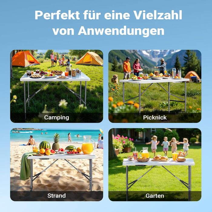 Складаний кемпінговий стіл Wiltec 122x60x75 см, розкладний стіл з ручкою для перенесення, стіл для вечірки, пивний стіл, садовий стіл, фуршетний стіл, комплект пивного намету, складний кемпінговий стіл 120 x 60 x 74 см у розкладеному вигляді, 63 x 61 x 75