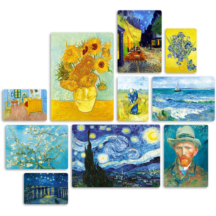 Набір з 10 багатошарових картин - Вінсент Ван Гог - Ван Гог 1 - Дерево МДФ - - 2 x 42x29,7см - 4 x 29,7x21см - 4 x 214,85см - - Го
