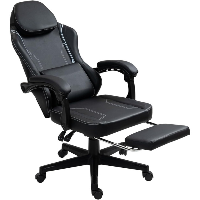 Чорне ігрове крісло - Підставка для ніг - Ергономічне - Регульована висота