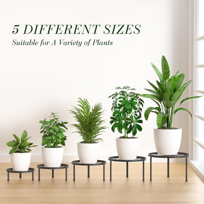 Набір із 5 металевих підставок для квітів, підставок для рослин для кімнатних та вуличних садових рослин, підставок для квіткових горщиків для рослинних драбин, антикорозійної залізної стійки для декору дому та саду (чорна)