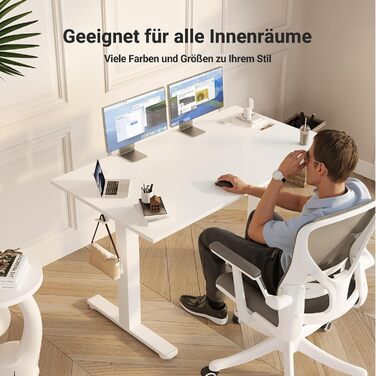 Стіл Claiks з регульованою висотою 120x60 см, стіл з електричним регулюванням висоти, стіл для роботи сидячи/стоячи з 2 гачками та 3 функціями пам&39яті, регульований комп&39ютерний стіл для роботи стоячи, стіл для роботи стоячи, білий 120 x 60 см
