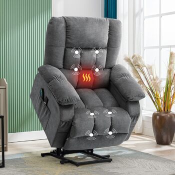 Регульоване крісло для телевізора Bosmiller з електричним підйомником, функцією обігрівача, масажу та підігріву, сірого кольору