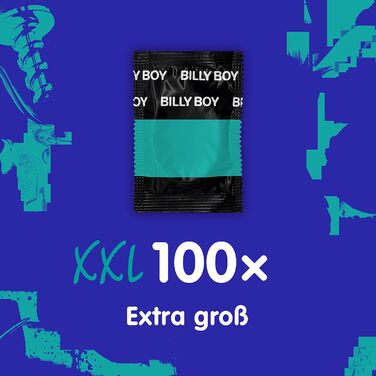 Презервативи Billy Boy Extra Large дуже довгі (195 мм) і широкі (до 62 мм), презервативи розміру XXL, прозорі, 100 шт. (1 упаковка)