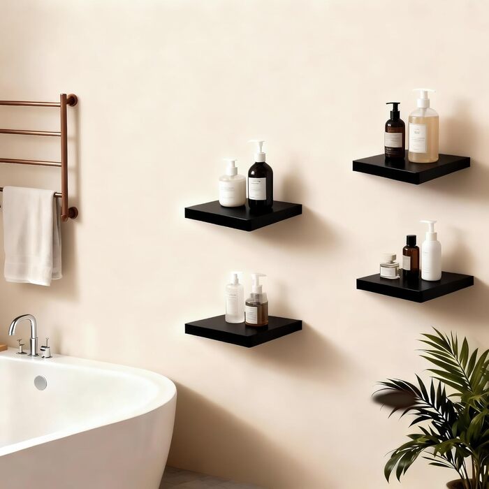 Плаваючі настінні полиці, комплект з 2 шт. , квадратні полиці з масиву дерева 20,3 см, маленькі декоративні настінні полиці для ванної кімнати, спальні, вітальні та кухні Чорний Чорний 20,3 см - 2 шт. и