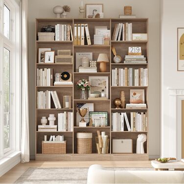 Книжкова шафа FirFurd 188 см, полиця з 17 відділеннями, книжкова шафа, окремостояча полиця, полиця для зберігання, для вітальні, офісу, кабінету, 149 x 23,5 x 188 см, дуб