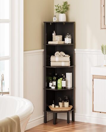 Кутова полиця, кутова книжкова полиця з 5 полицями, полиця для рослин, полиця для зберігання речей у вітальні, офісі, спальні, 127x29x29 см, чорна