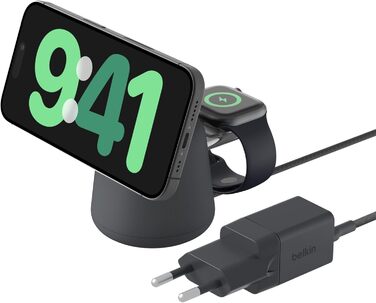 Бездротова зарядна станція Belkin BoostCharge Pro 2-в-1 з MagSafe (15 Вт), зарядний пристрій MagSafe, сумісний з iPhone серій 16,