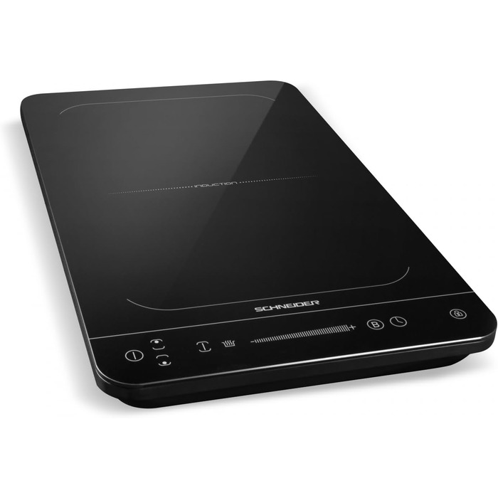 Мобільна індукційна варильна поверхня SCHNEIDER 2 пластини на 3500 Вт, змінна варильна поверхня, виявлення горщика та 10 рівнів, електрична варильна поверхня з таймером, блокування від дітей, захист від перегріву та дотику, чорна