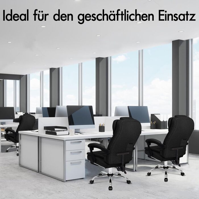 Офісне крісло ALFORDSON з функцією масажу, ергономічний дизайн з великою подушкою сидіння, поперекова підтримка, коліщатка для плавного пересування в офісі, чорний колір, лляна тканина Elias - чорний (льон) серія Elias