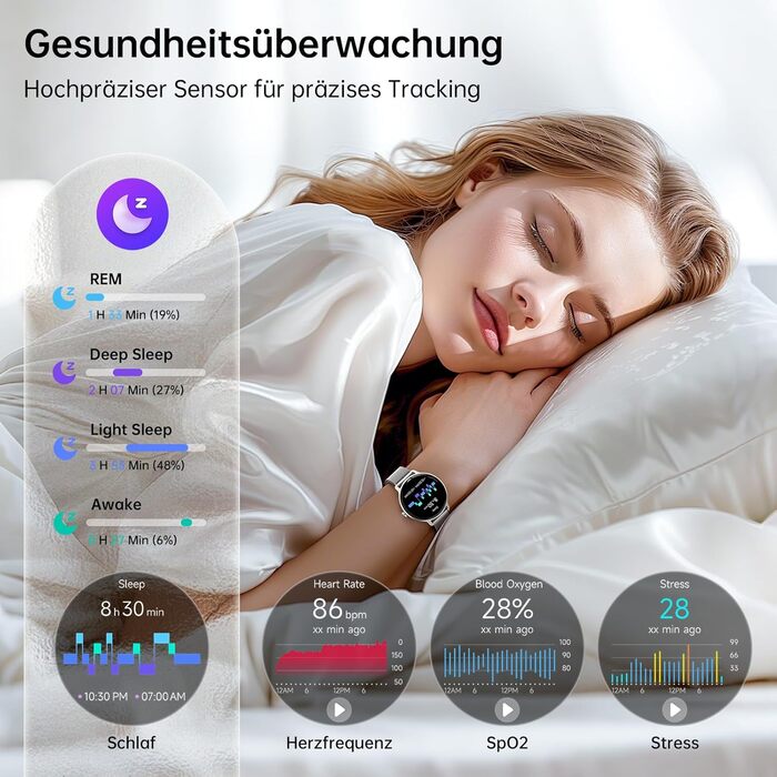 Розумний годинник для чоловіків та жінок, круглий, 1,27-дюймовий AMOLED-розумний годинник з функцією телефону, фітнес-годинник з монітором серцевого ритму, монітором SpO2, монітором сну, крокоміром, 120 спортивних режимів, водонепроникний IP68, сумісний з