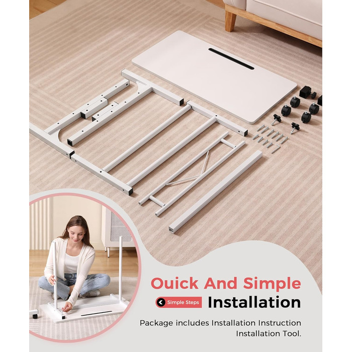 Стіл KLSMYHOKI з регульованою висотою та колесами, стіл для домашнього офісу з можливістю сидіти та стояти, мобільний комп&39ютерний стіл, білий стіл для роботи стоячи, сумісний з біговою доріжкою та килимком для ходьби, 80 см x 40 см, висота 70-110 с