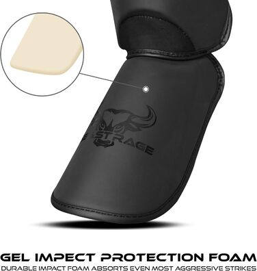 Щитки для гомілок BEAST RAGE для кікбоксингу, муай-тай, бойових мистецтв, захист ніг із захистом підйому стопи, щитки для гомілок, карате, боксу, тренувального спорядження MMA, спарингу, бразильського джиу-джитсу, таїландського кульмінатора, чорні S/M