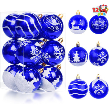 Різдвяні ялинкові прикраси у вигляді синіх та білих кульок 12 шт Joiedomi