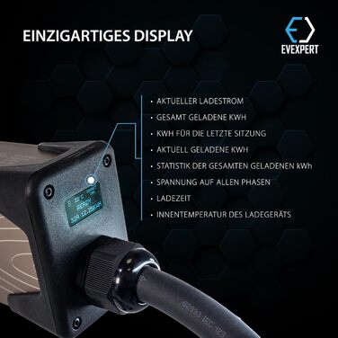 Зарядний кабель EVEXPERT Type 2 Schuko, Eveline Max I/II, 3,7-22кВт Smart EV зарядний пристрій та мобільна зарядна станція для еле