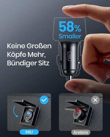 Адаптер для прикурювача, USB C 30W USB A 30W USB розетка 12В, автомобільний зарядний пристрій з двома портами 5А для швидкої заряд