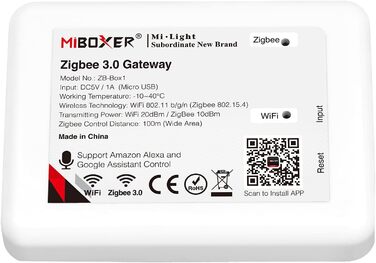 Диммер Milight Miboxer Zigbee3.0, контролер одноколірної світлодіодної стрічки, 12 В/24 В, сумісний із додатком/голосовим керуванням Zigbee Storeo Echo (ZB-Box1)