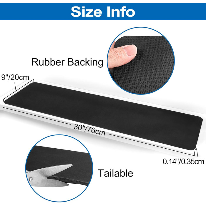 Протиковзкі килимки для сходів із синтетичного каучуку 15 шт. , килимки для сходів з нековзною гумовою основою, 76x20 см, включаючи клейку стрічку, чорного кольору. Комплект з 15 шт.