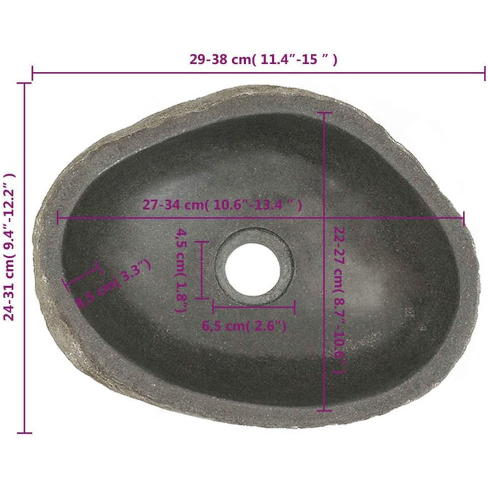 Умивальник Річковий камінь Стільниця з натурального каменю Умивальник Умивальник Ручний умивальник Ванна кімната Умивальник Ванна кімната Умивальник Ванна кімната Овал 45-53см (29-38см)