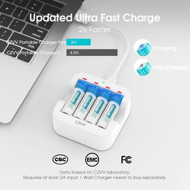 Акумуляторні літієві батарейки типу АА 1,5 В - Висока ємність 3500 мВтгод - 1300 циклів зарядки - 8 батарейок із зарядним пристроєм, швидка зарядка за 2 години, постійна потужність, низький саморозряд, 8 шт. зарядний пристрій, білі