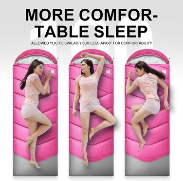 Спальний мішок для дорослих для холодної погоди, портативний, водонепроникний, легкий спальний мішок для високих людей (дівчат та хлопців) з компресійним чохлом для теплого кемпінгу, походів, використання на свіжому повітрі та в приміщенні, 1,8 кг, рожеви