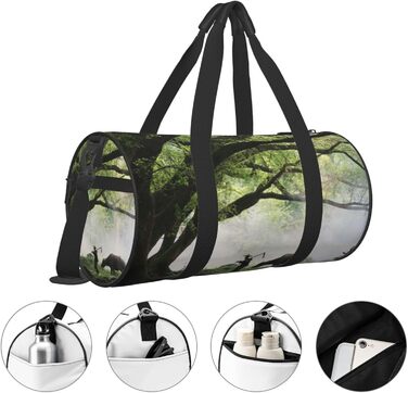 Спортивна сумка, дорожня сумка, дизайн старе дерево, тварини, пейзажний принт, сумка на нічліг, чорна, універсальний розмір, дорожня сумка