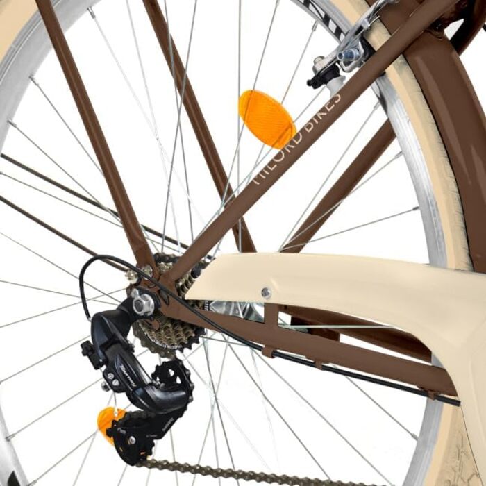Жіночий міський велосипед MILORD Comfort з металевим кошиком, вінтажний, голландський, 26 дюймів, 28 дюймів, 7 швидкостей, коричнево-кремові шини, 28 дюймів