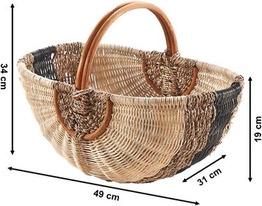 Кошик з ротанга Kobolo 49x334 см Бежевий Плетений кошик ручної роботи з ручками Міцний кошик для покупок з ротанга Класичний кошик для перенесення фермерських ринків, пікніків, домашнього використання, зберігання та декору